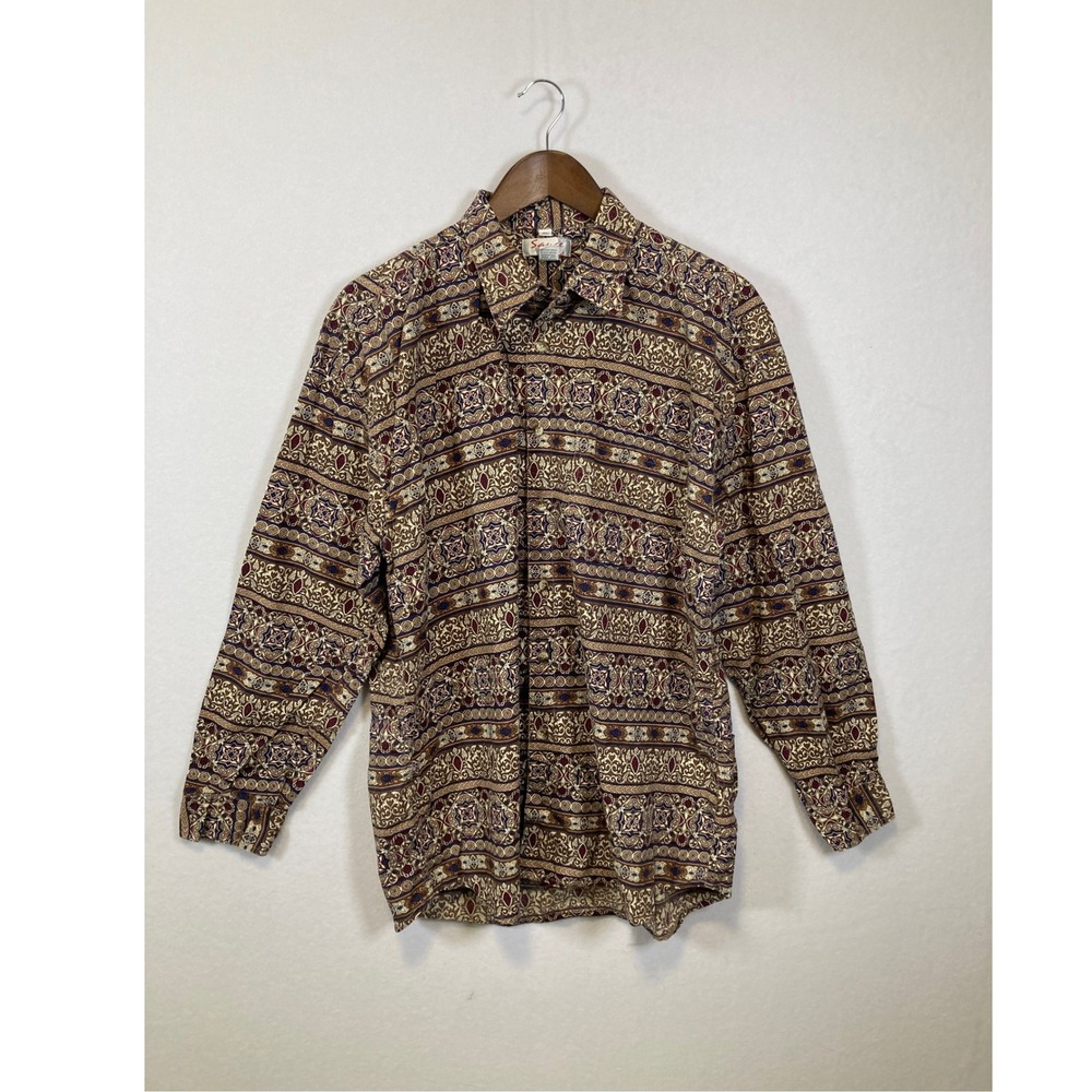 Vintage Sauce by Berne Men Geometric Print Button Up Long Sleeve Shirt XL Cotton